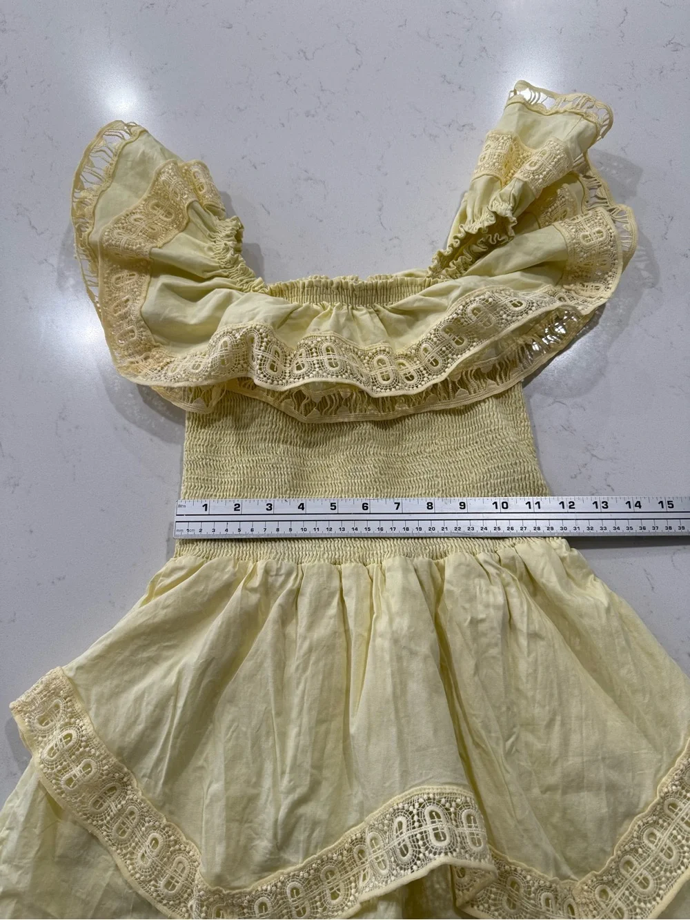Soft Yellow Off-Shoulder Ruffle Mini Dress - Picture 9 of 12